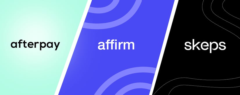  A graphic with the words afterpay, affirm, and skeps written on it representing a afterpay vs. affirm vs. skeps comparison.