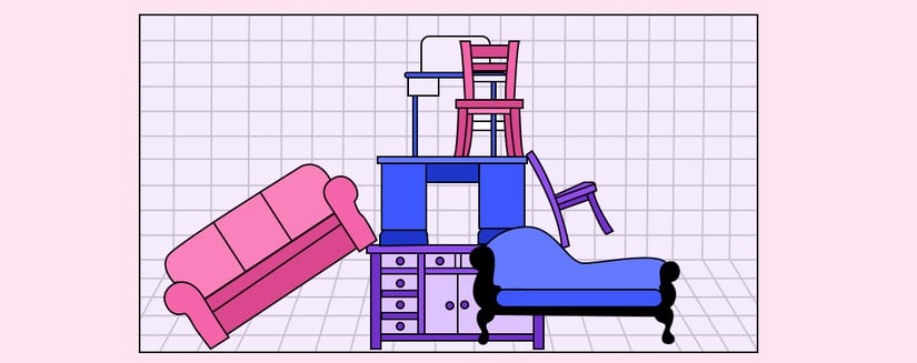 A graphic of a stack of furniture purchased from furniture companies that offer financing.