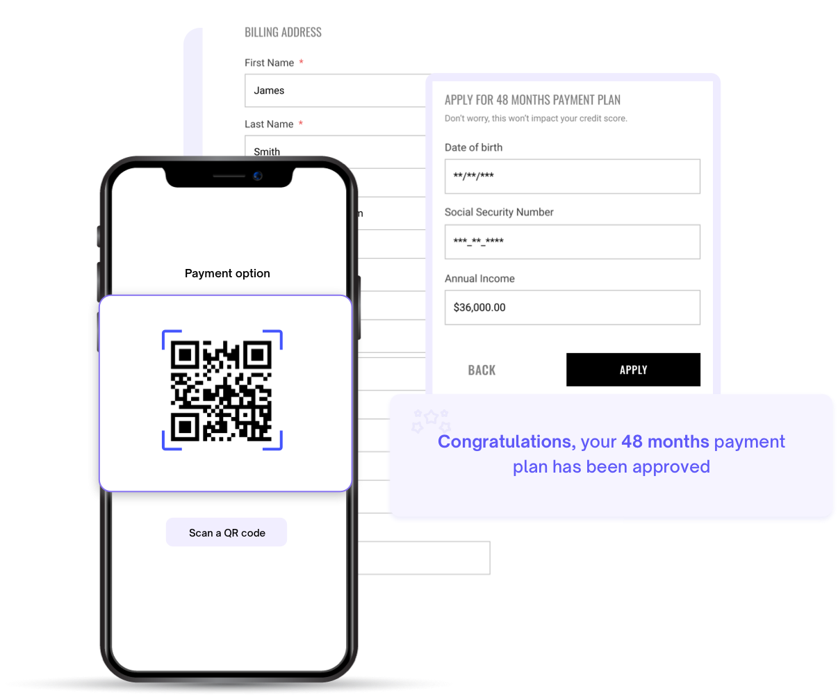 Integrate Skeps' financing seamlessly to your checkout flows with QR codes and links.