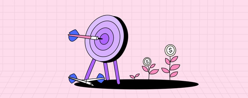 A graphic of one dart hitting a bullseye with coins growing next to it representing if you hit the bullseye when offering consumer financing, you will grow your financial business.