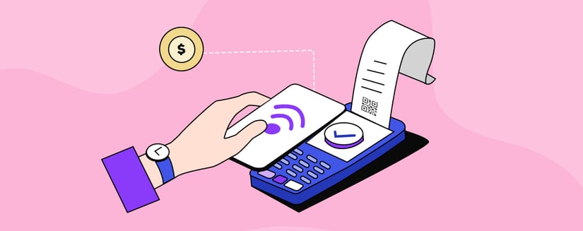 a graphic depicting a hand swiping a card on a POS machine  representing offereing flexible payment plans