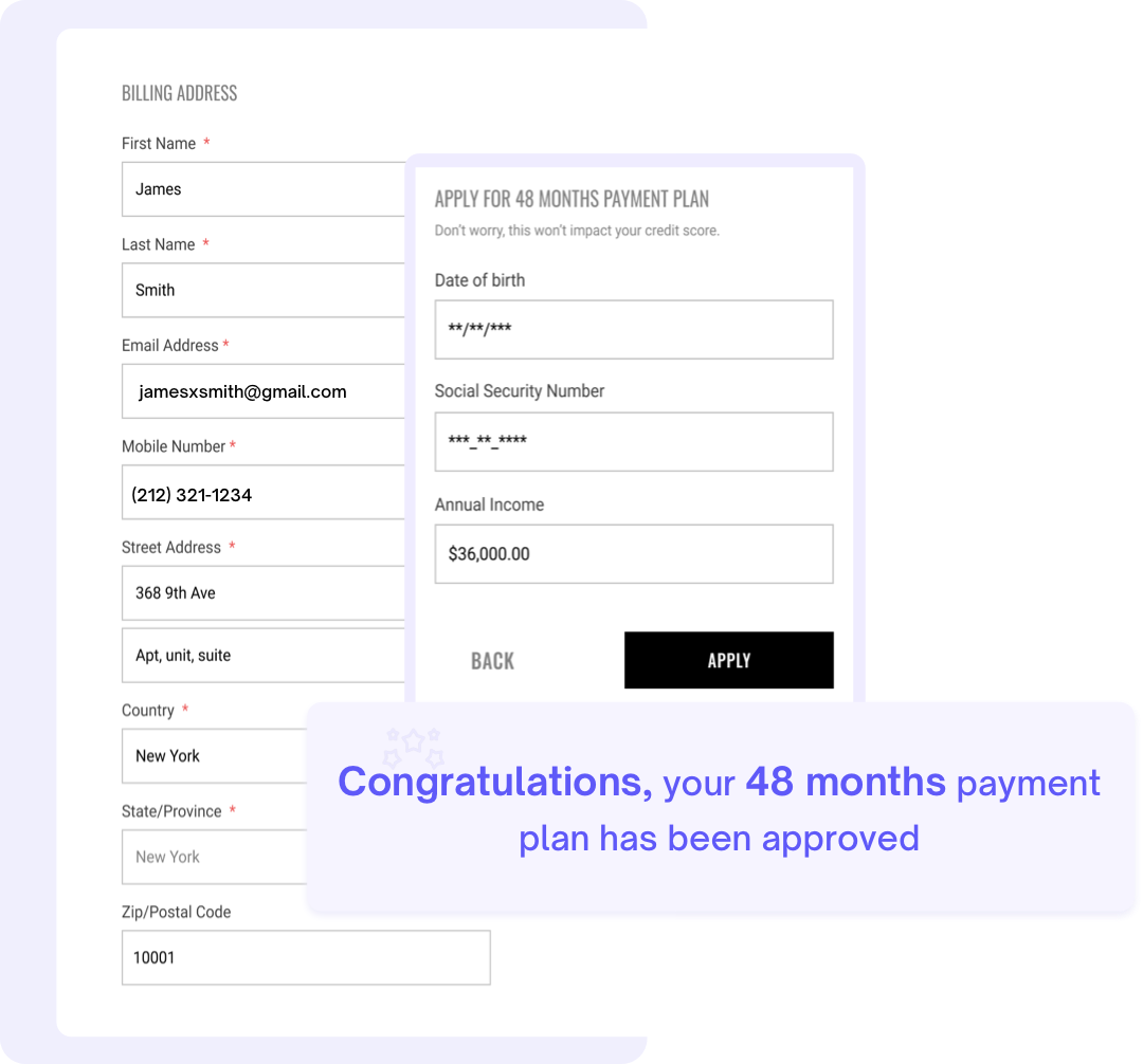 Integrate financing options seamlessly into your existing UX.