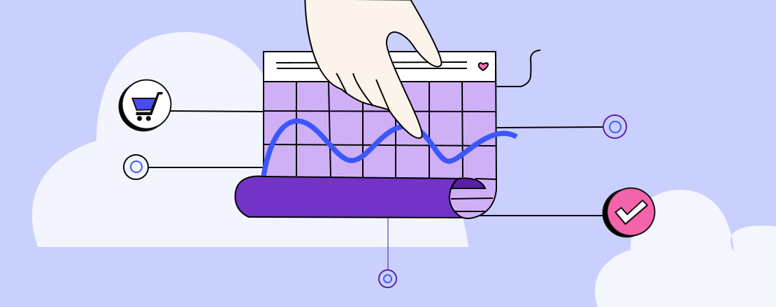 A graphic of a hand on a chart and a picture of a shopping cart and a checkmark representing api integration technologies
