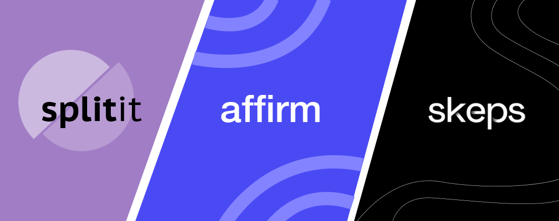 A graphic of the words Splitit, Affirm, and Skeps signifying a Splitit vs. Affirm vs. Skeps comparison