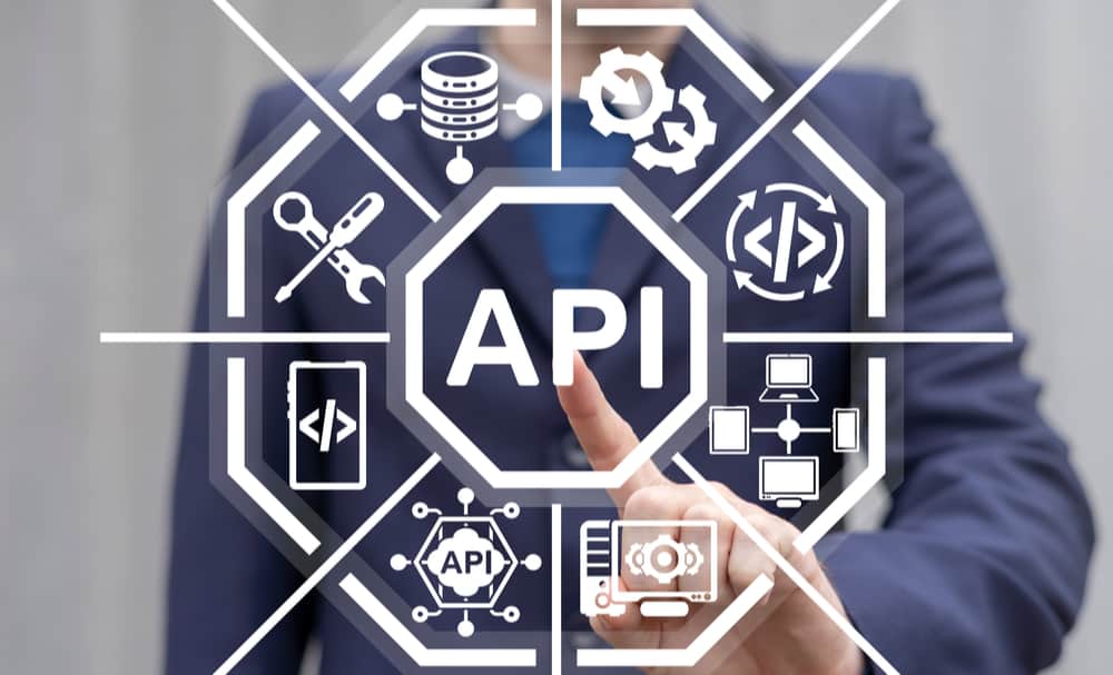 Digital representation of API integration tools that shows a grid of different symbols representing the different software functions that can be linked with an API.